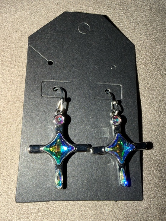 Dazzle Them Gems Jewelry - Silver Cross with Swarovski Iridescent Crystal Accents